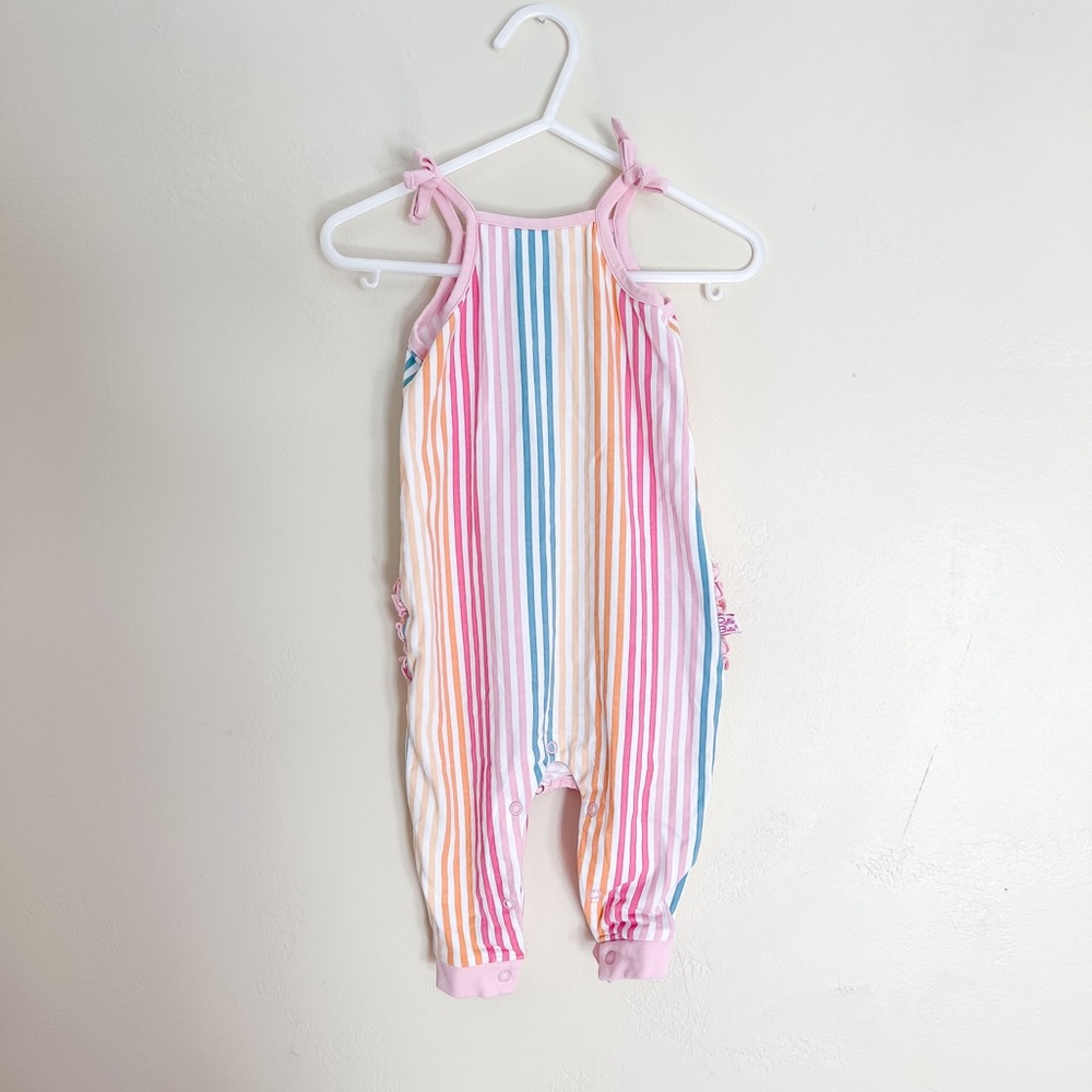 EUC Ruffle Butts Striped Romper 6-12
